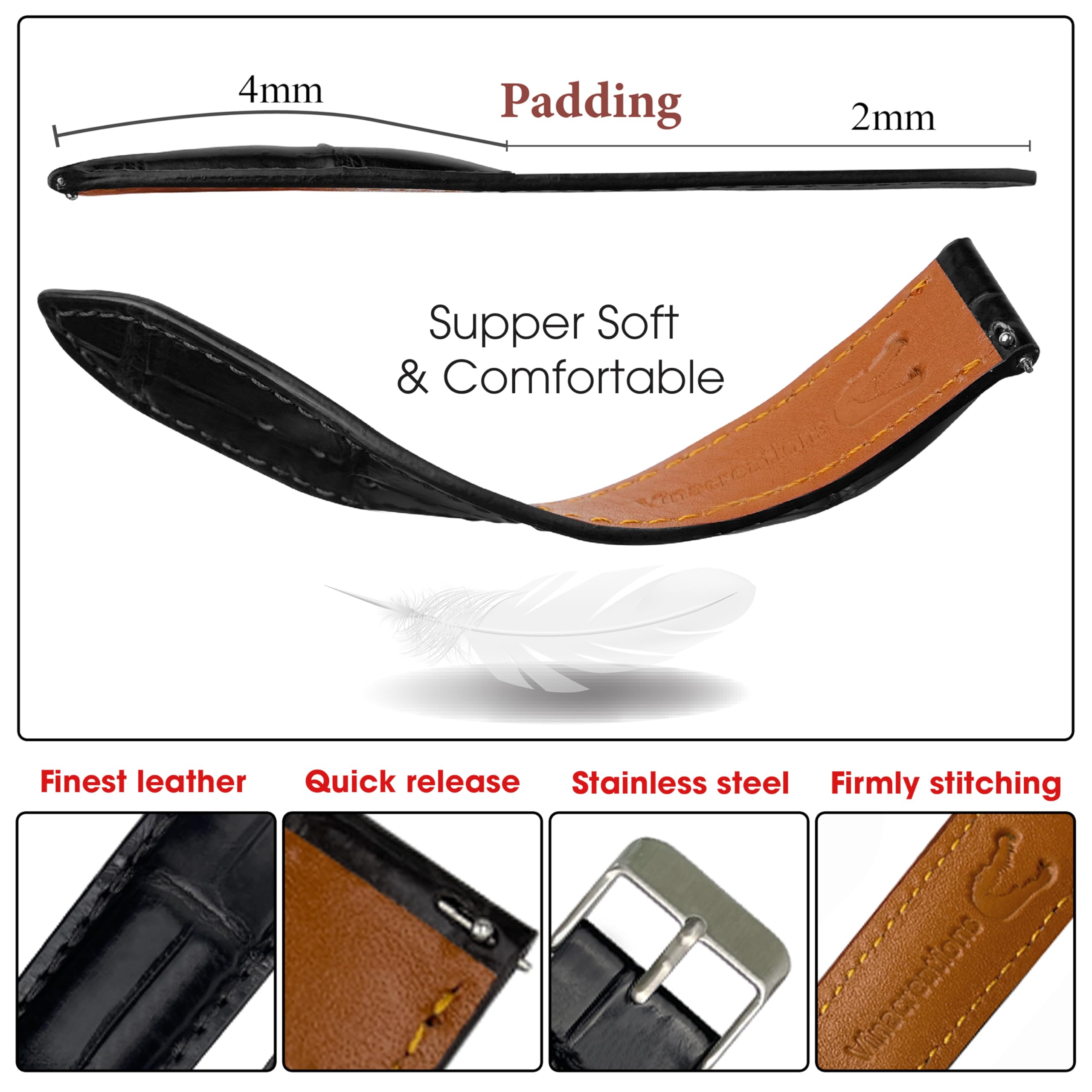 vinacreations 21mm Black Handmade Alligator Belly Leather Watch Band Men Quick Release Premium Crocodile Strap by Vietnamese DH-