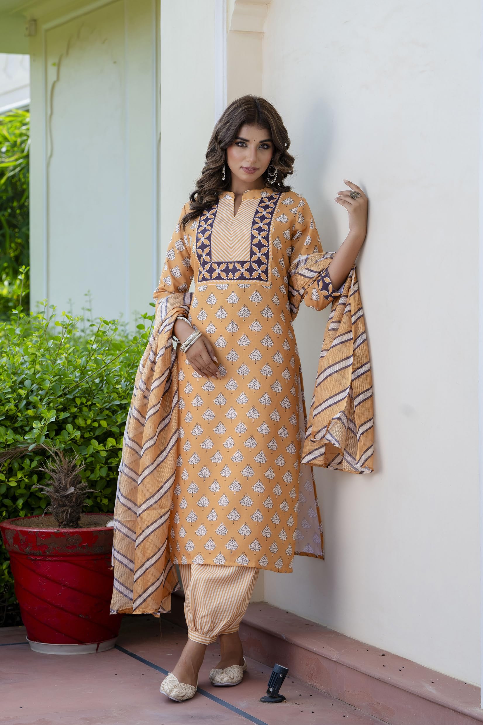 Yashika Women Printed Cotton Blend Straight Kurta Afghani Pant Dupatta Set - Ethnic Elegance Embodied | Perfect Fusion Of Tradition And Style