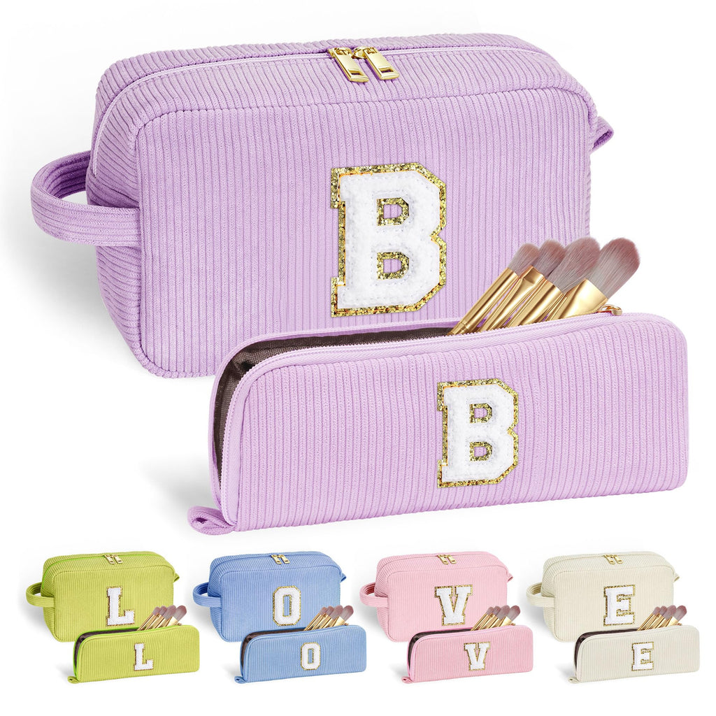YOOLIFE Birthday Gifts - Initial Cute Makeup Bag Cosmetic Bag Purple Make Up Bag 5 6 7 8 9 10 Year Old Girl Birthday Gift for Si