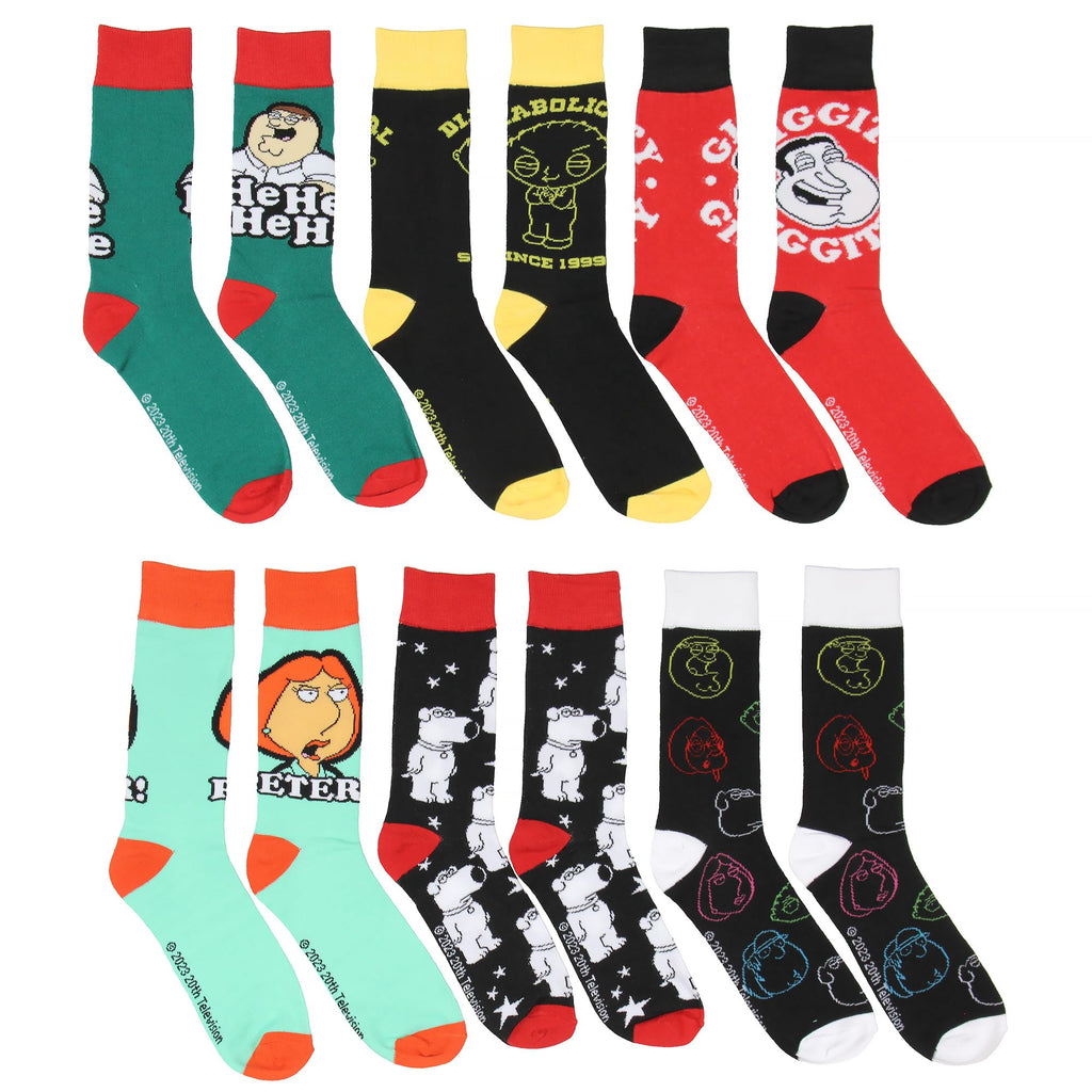 Bioworld Family Guy Crew Socks, Family Guy Cartoon Peter Griffin Lois Stewie Crew Socks For Men Women 6 Pack