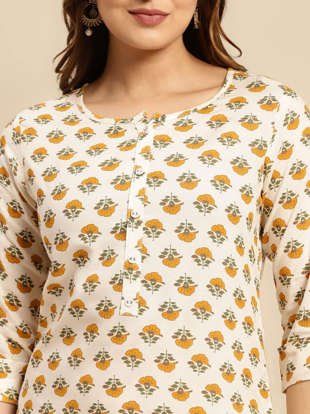 Rangita Beige Rayon Calf Length Printed Straight Kurti For Women | Kurta For Women