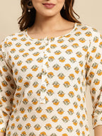Rangita Beige Rayon Calf Length Printed Straight Kurti For Women | Kurta For Women