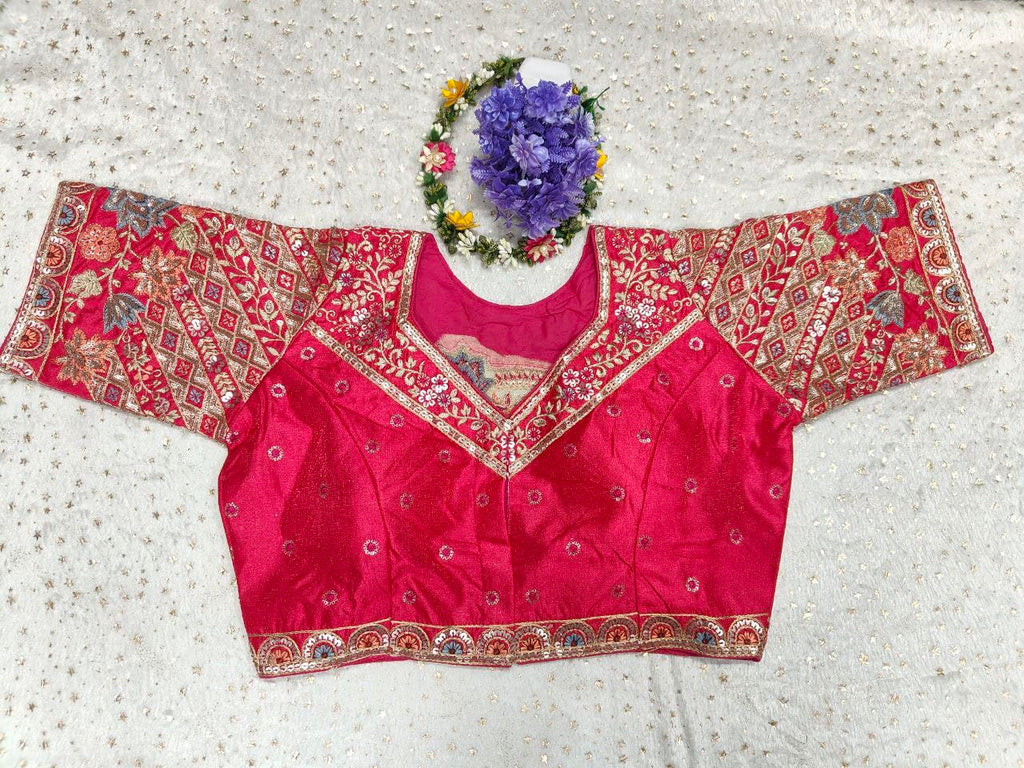 Pujia Mills WomenS Ethnic Wear Golden Codding With Multi Embroidery Sequence Work Sweetheart Neck Half Sleeve Readymade Bridal