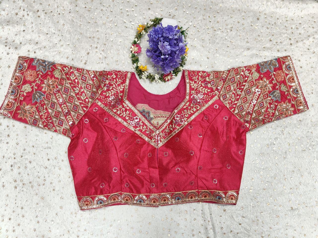 Pujia Mills WomenS Ethnic Wear Golden Codding With Multi Embroidery Sequence Work Sweetheart Neck Half Sleeve Readymade Bridal