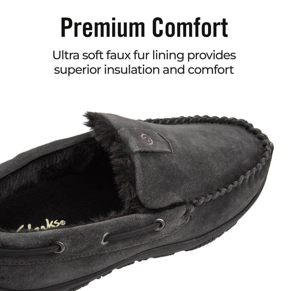 Clarks Mens Slippers Suede Venetian Moccasin Indoor & Outdoor Warm and Cozy House Slippers for Men (8 M US, Grey)