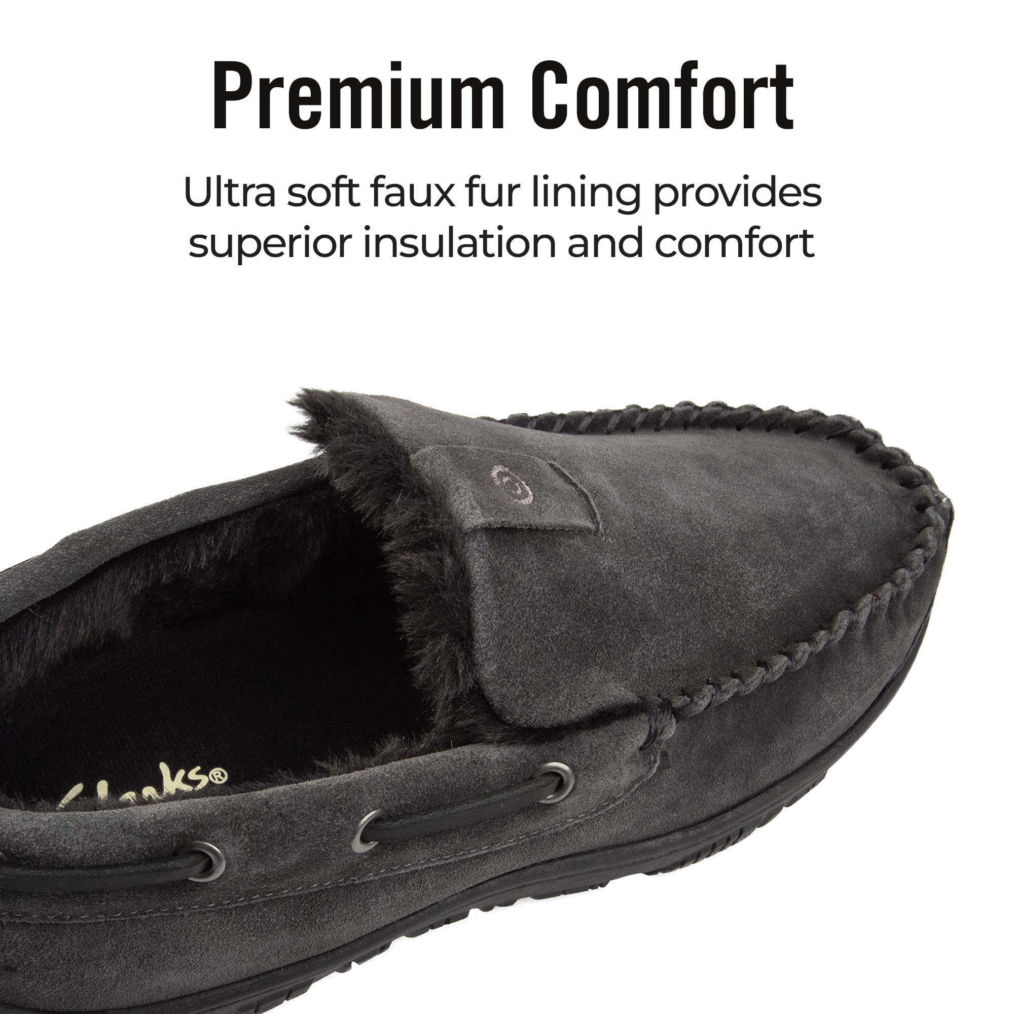 Clarks Mens Slippers Suede Venetian Moccasin Indoor & Outdoor Warm and Cozy House Slippers for Men (8 M US, Grey)