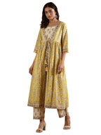 Libas Womens Printed Cotton A-Line Kurta With Trousers and Jacket