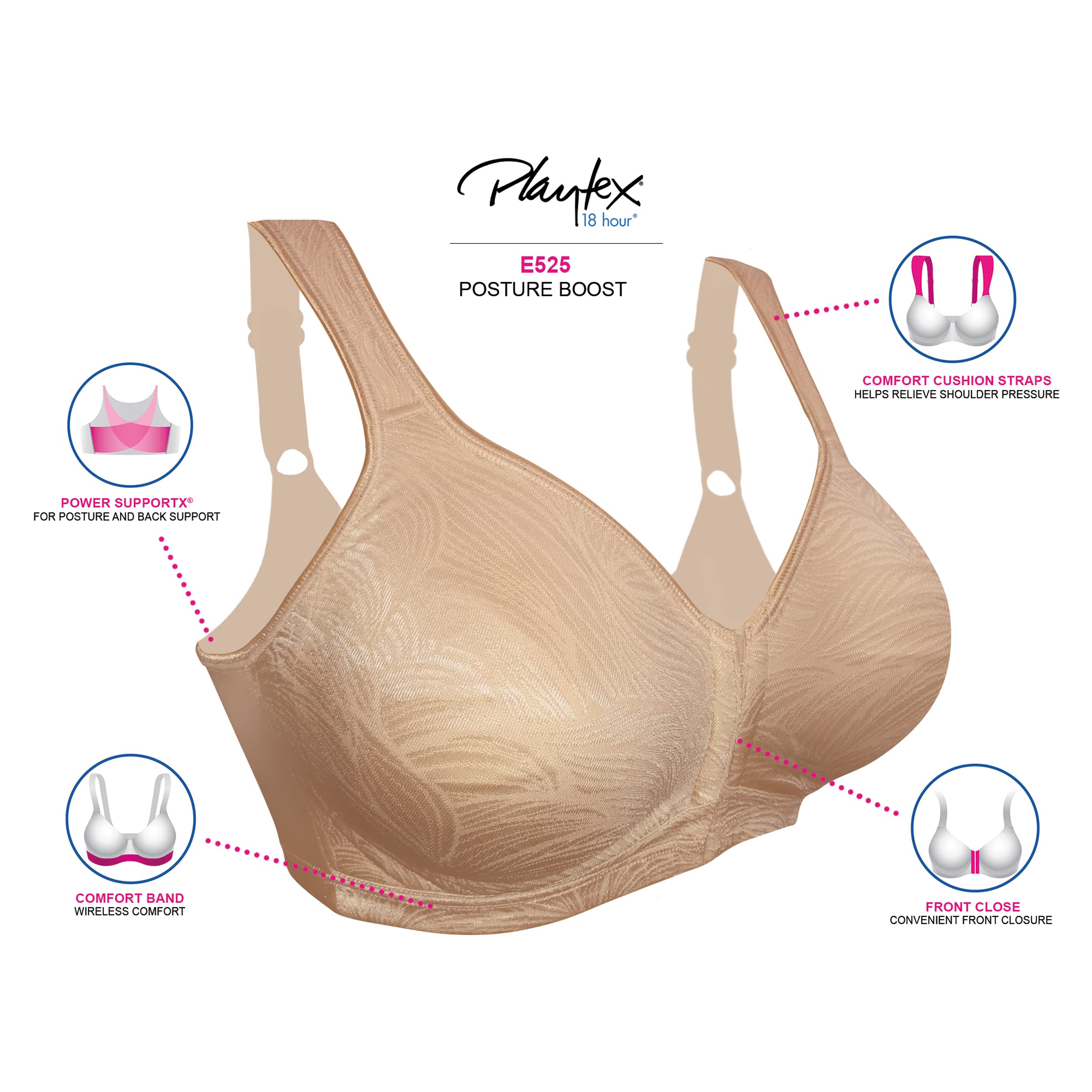 Playtex Women's 18 Hour Posture Boost Front Close Wireless Bra USE525