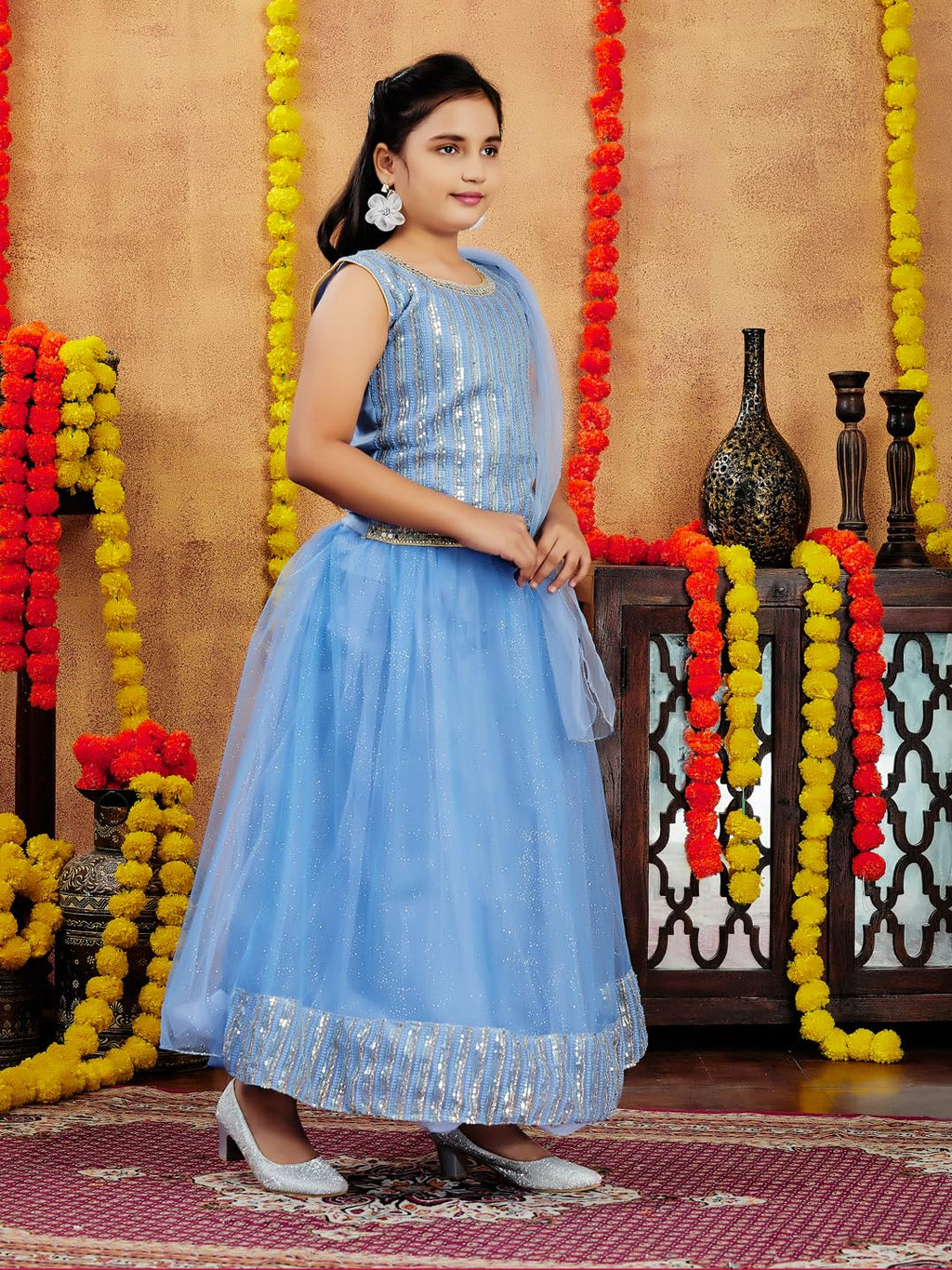 Aarika Girls Ethnic Wear Blue Colour Sequin Embroidery Net Lehenga Choli Set (10-15 Years)