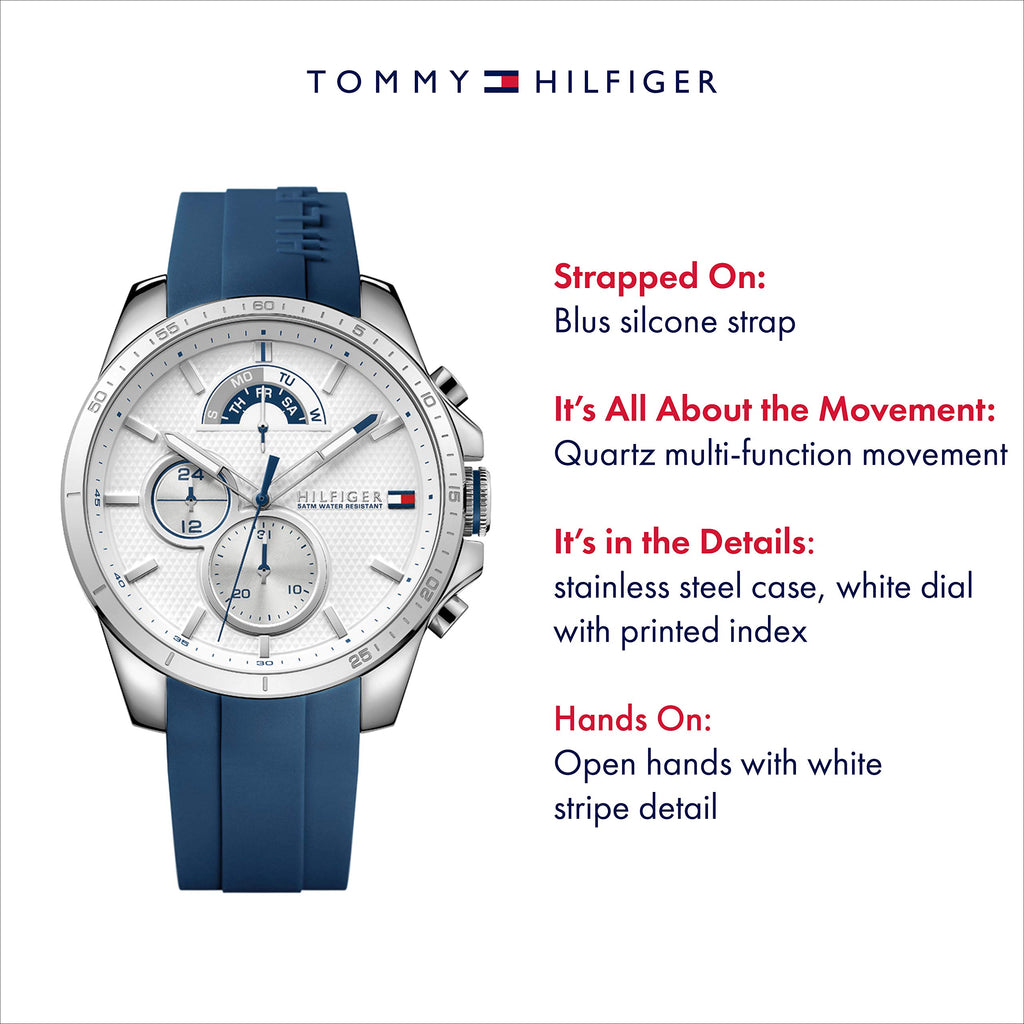 Tommy Hilfiger Men's Cool Sport Stainless Steel Quartz Watch with Silicone Strap, Blue, 22 (Model: 1791349)