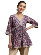 Libas Women'S Silk Blend Floral A-Line Kurti (291580R Purple