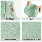 Narwey Large Vegan Leather Makeup Bag Zipper Pouch Travel Cosmetic Organizer for Women (Large, WX-Green)