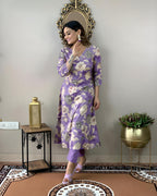 ANNI DESIGNER Womens Cotton Blend Straight Printed Kurta with Pant (DHUN Lavender_L_Lavender_Large)
