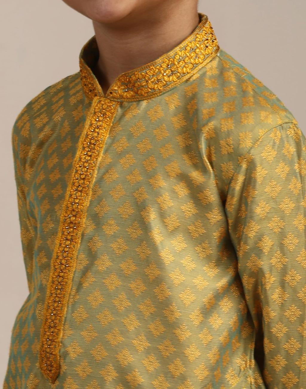 Manyavar Boys Green Art Silk Kurta Pyjama Set(3-4 Years)