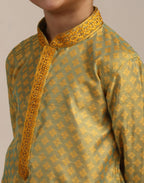 Manyavar Boys Green Art Silk Kurta Pyjama Set(3-4 Years)