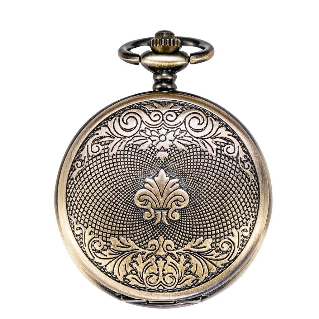 TREEWETO Bronze Rudder Pocket Watch Double Cover Roman Numerals Dial Skeleton Man Women Pocket Watches for Men