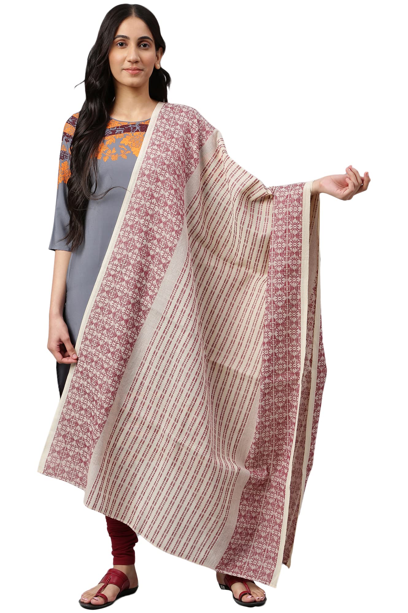 Aurelia Off-White Printed Cotton Dupatta