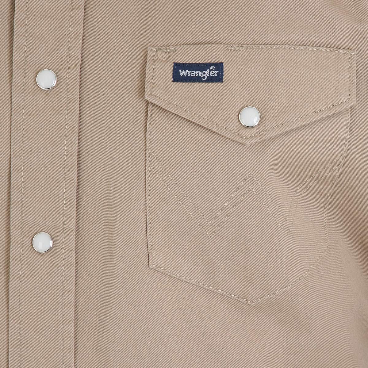 Wrangler Mens Cowboy Cut Western Two Pocket Long Sleeve Snap Work Shirt - Firm Finish - B&T,Khaki,2X Tall