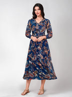 Toochki Kurti For Women | Flared Kurti | Navy Blue Kurti | Latest Women Kurti | Trendy Kurti | Kurtis | Floral Printed | Long Kurti