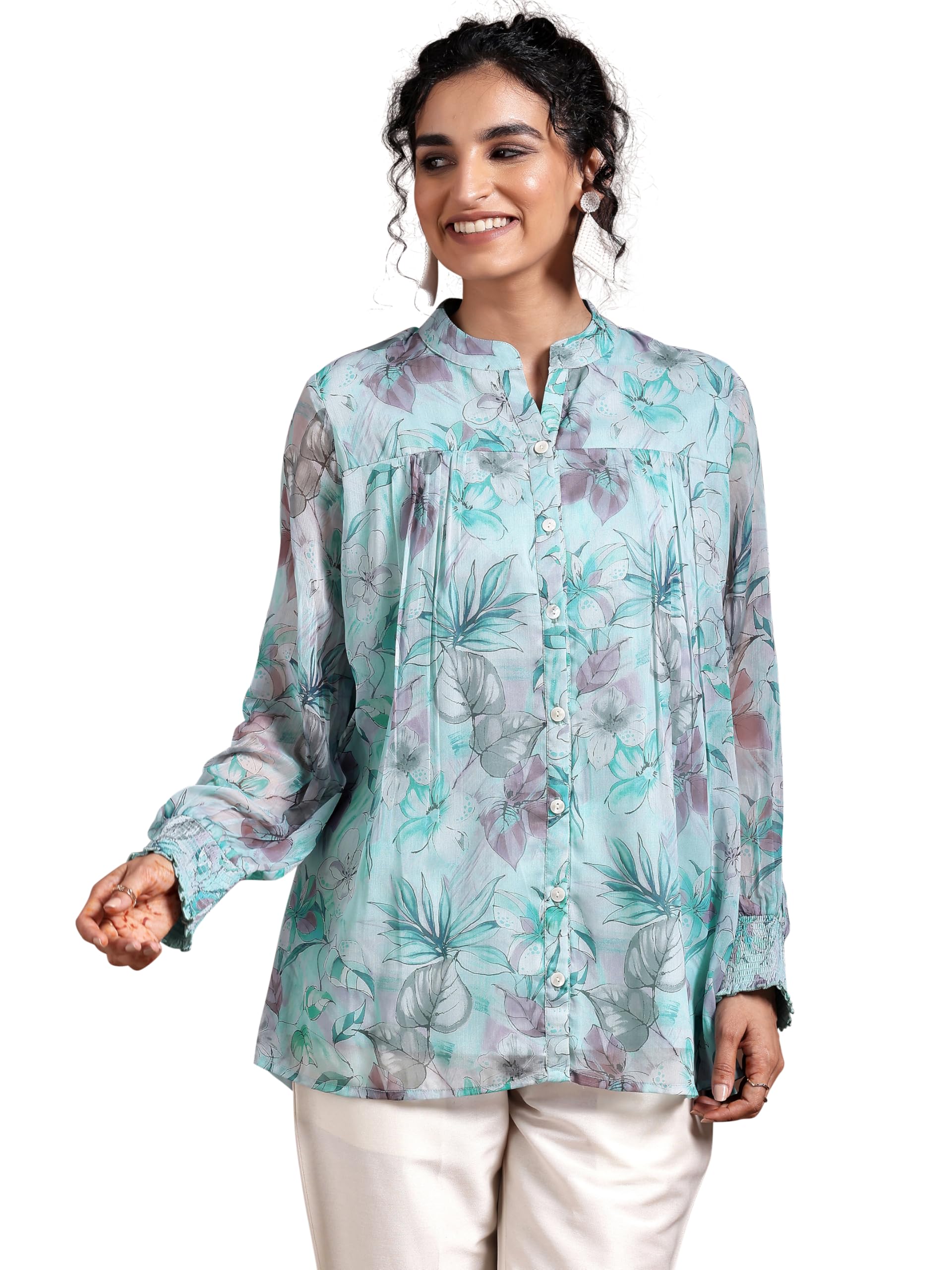 Libas WomenS Poly Chiffon A-Line Kurta (37161_Blue