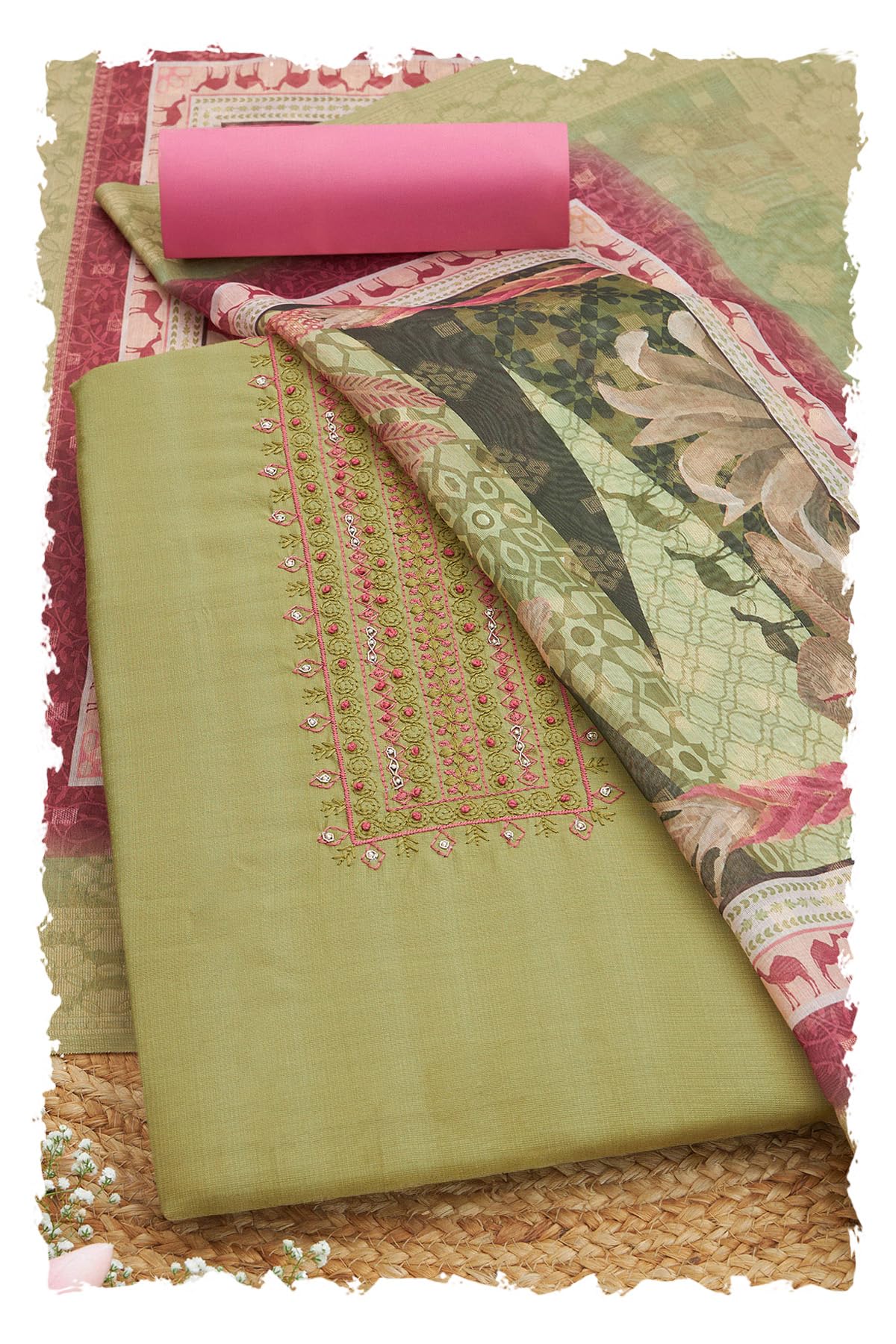 Soch Women Art Silk Embroidered Unstitched Dress Material with Thread Work