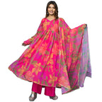 Gosriki Women'S Rayon Anarkali Printed Kurta With Pant & Dupatta (Butki Pink-Gs_S_Pink_Small)
