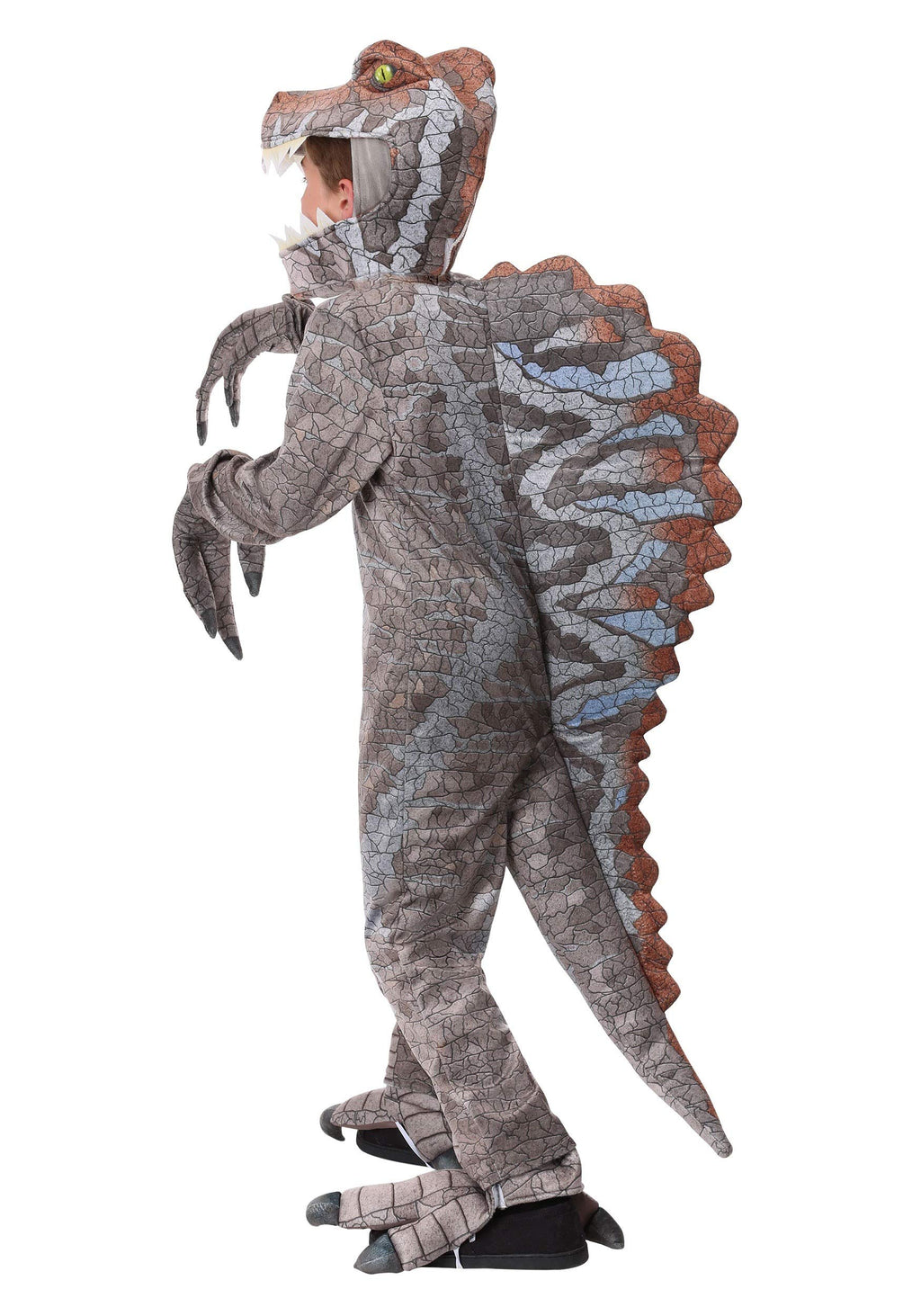 Fun Costumes - Kids Spinosaurus Costume, Prehistoric Childrens Dinosaur Jurassic Halloween Outfit (Medium Bundle w/Egg Bag, Gray