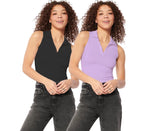 Shasmi Womens & Girls Solid Ribbed Polo Club Collar Sleeveless Slim Fit Simplicity Tank Tops (Pack of 2) (TOP 49 Black Purple 