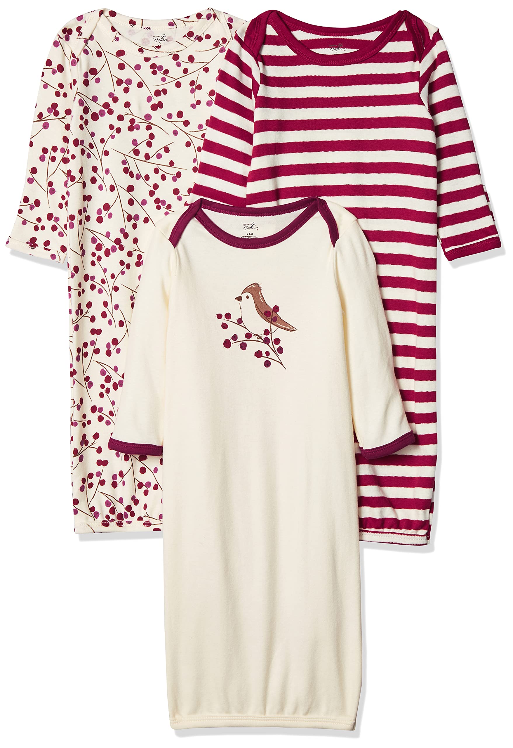 Touched by Nature Unisex Baby Organic cotton gowns, Berry Branch, 0-6 Months US