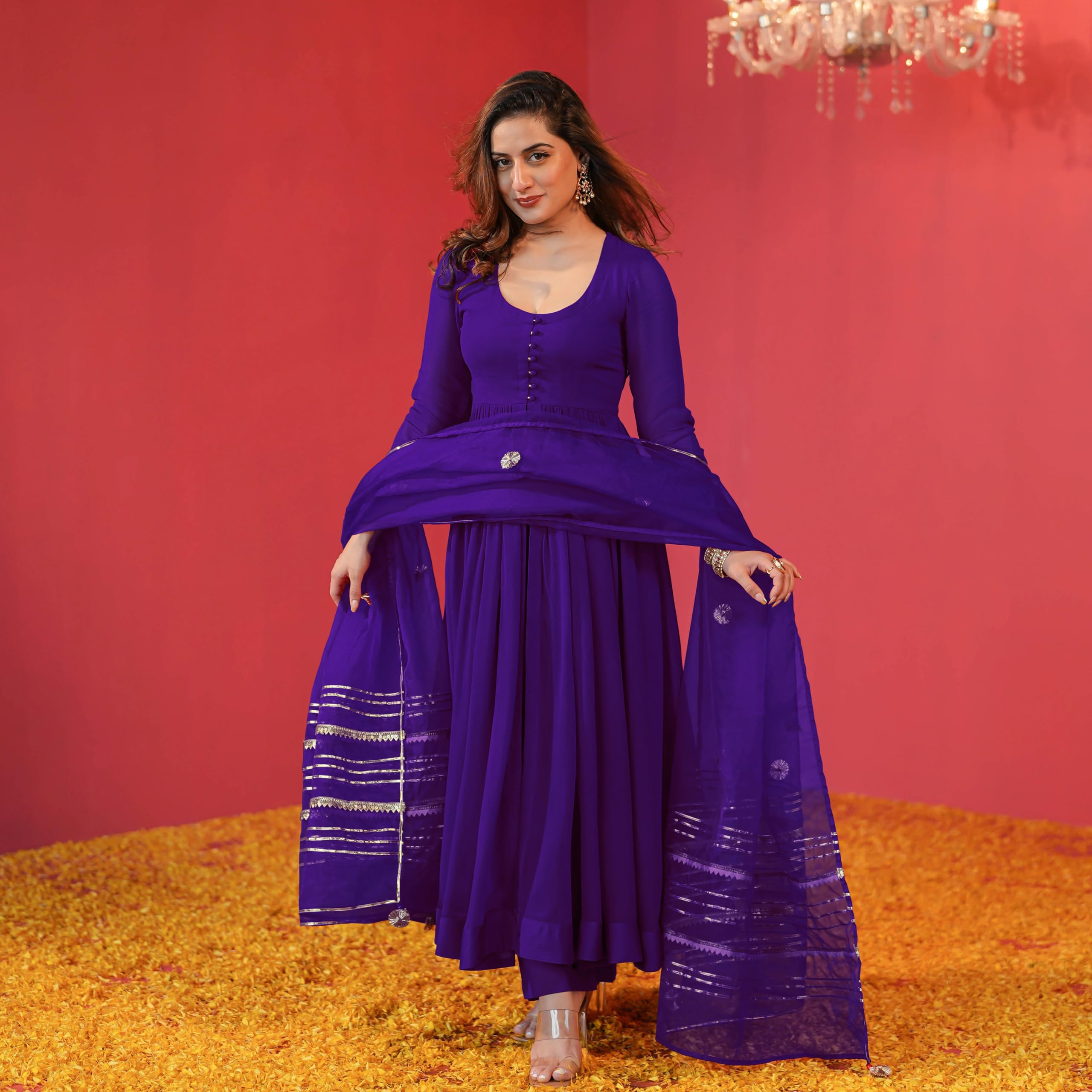 ANNI DESIGNER Women s Plain Rayon Blend Kurta with Pants and Dupatta, Begani, Medium