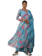 Libas Womens Printed Chiffon A-Line Kurta With Palazzos And Dupatta