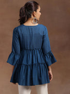 Libas WomenS Silk Blend Solid Regular Kurti (29142 Blue