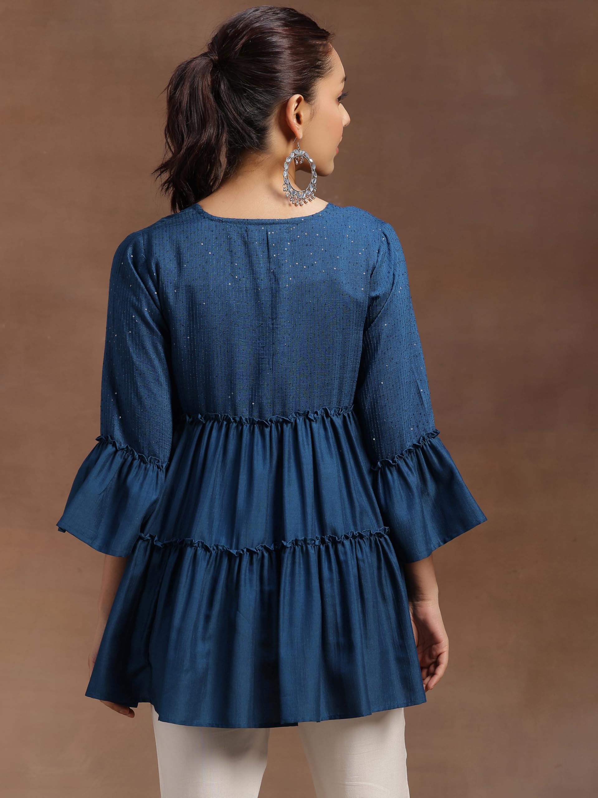 Libas WomenS Silk Blend Solid Regular Kurti (29142 Blue