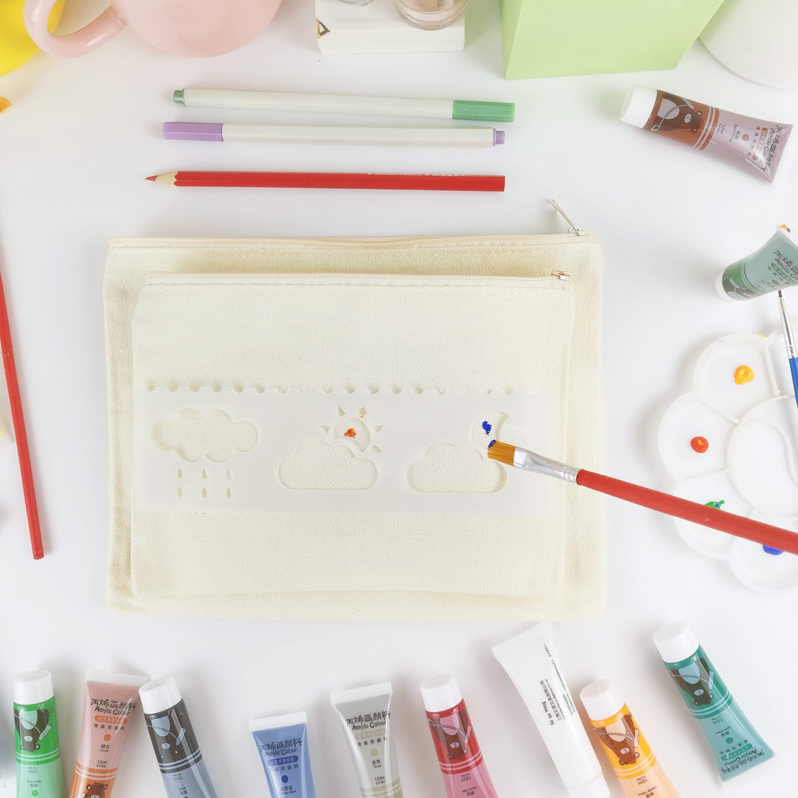 Koolmox Bulk Cosmetic Bags, 20pcs Multipurpose Makeup Bag with Zipper, Canvas Pencil Bag, Bulk Plain Beige Canvas Bag for Travel