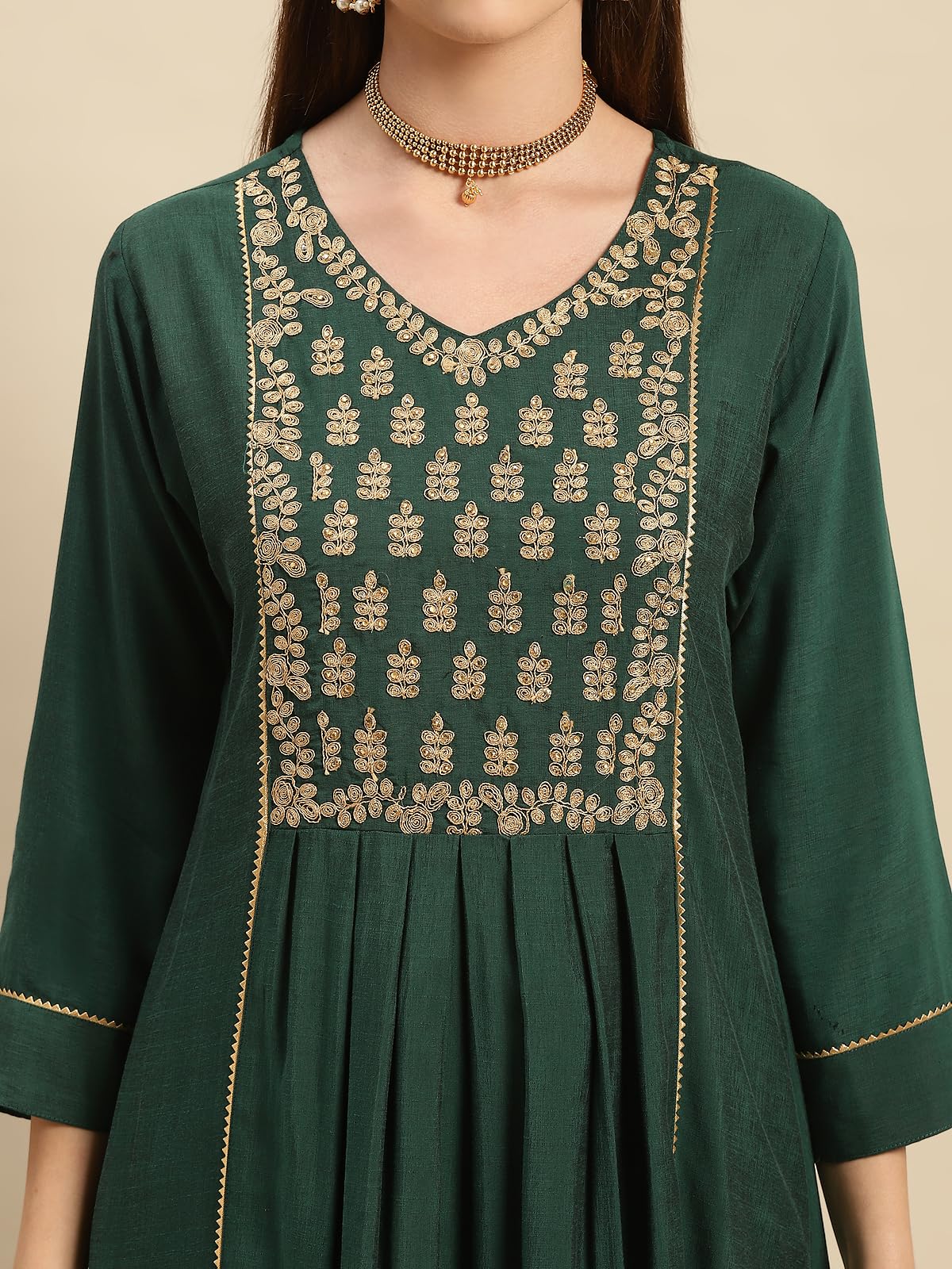 Rangita Green Viscose Blend Calf Length Embroidered Flared Kurti For Women | Kurta For Women