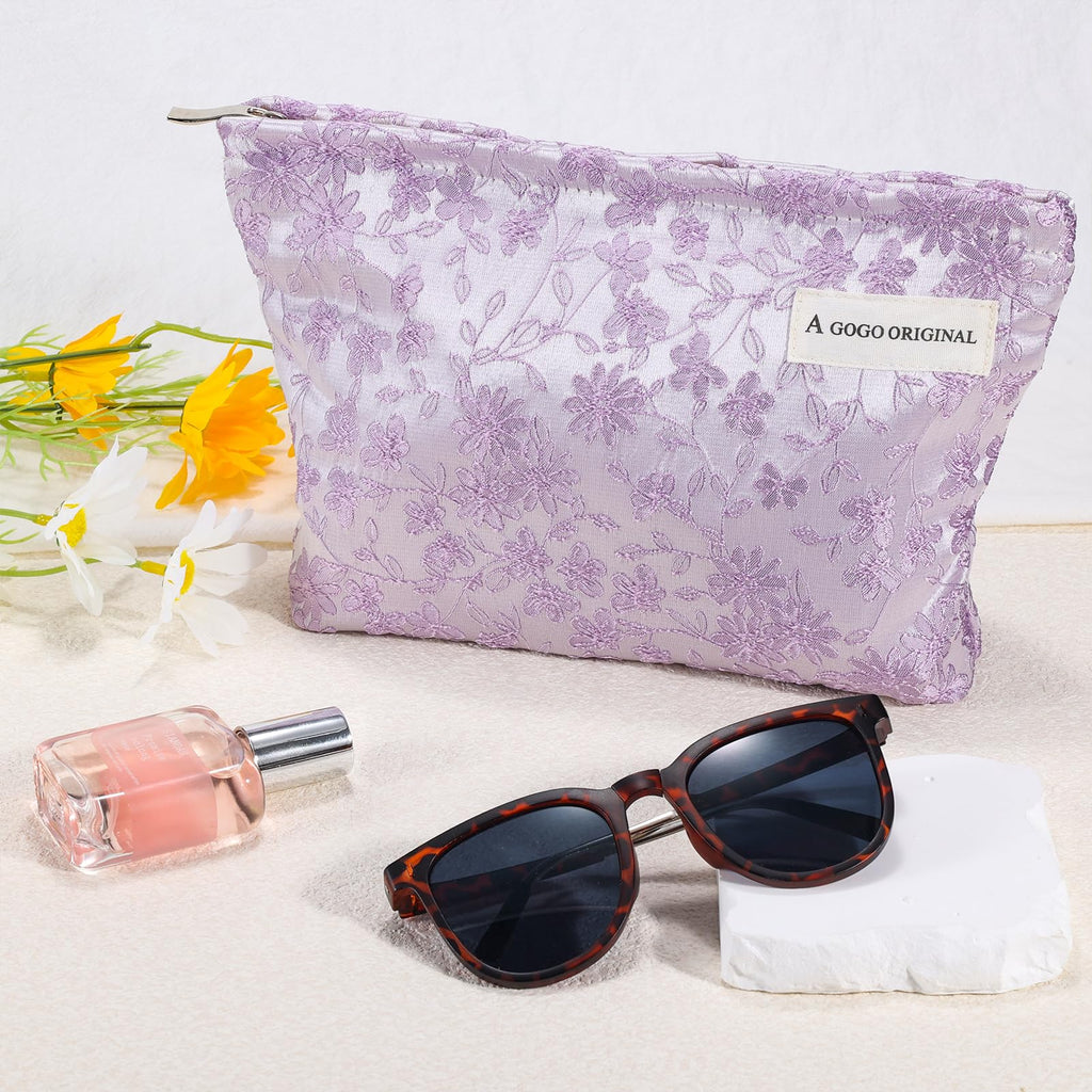 ZLFSRQ Daisy Flower Makeup Bag Travel Cute Floral Cosmetic Bags for Women Large Makeup Pouch Zipper Cosmetic Pouch for Purse Aes
