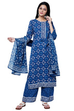 Rytras Women'S Straight Rayon Kurti With Palazzos And Dupatta Set (Ryt199_Blue_Medium)