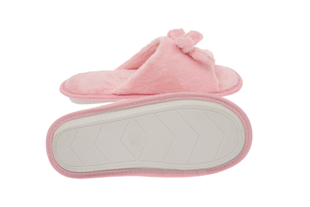 Living Health Products W1-10-pink-5-6 Womens Memory Foam House Slippers - Open Toe coral fleece slipper with butterfly tie  pink