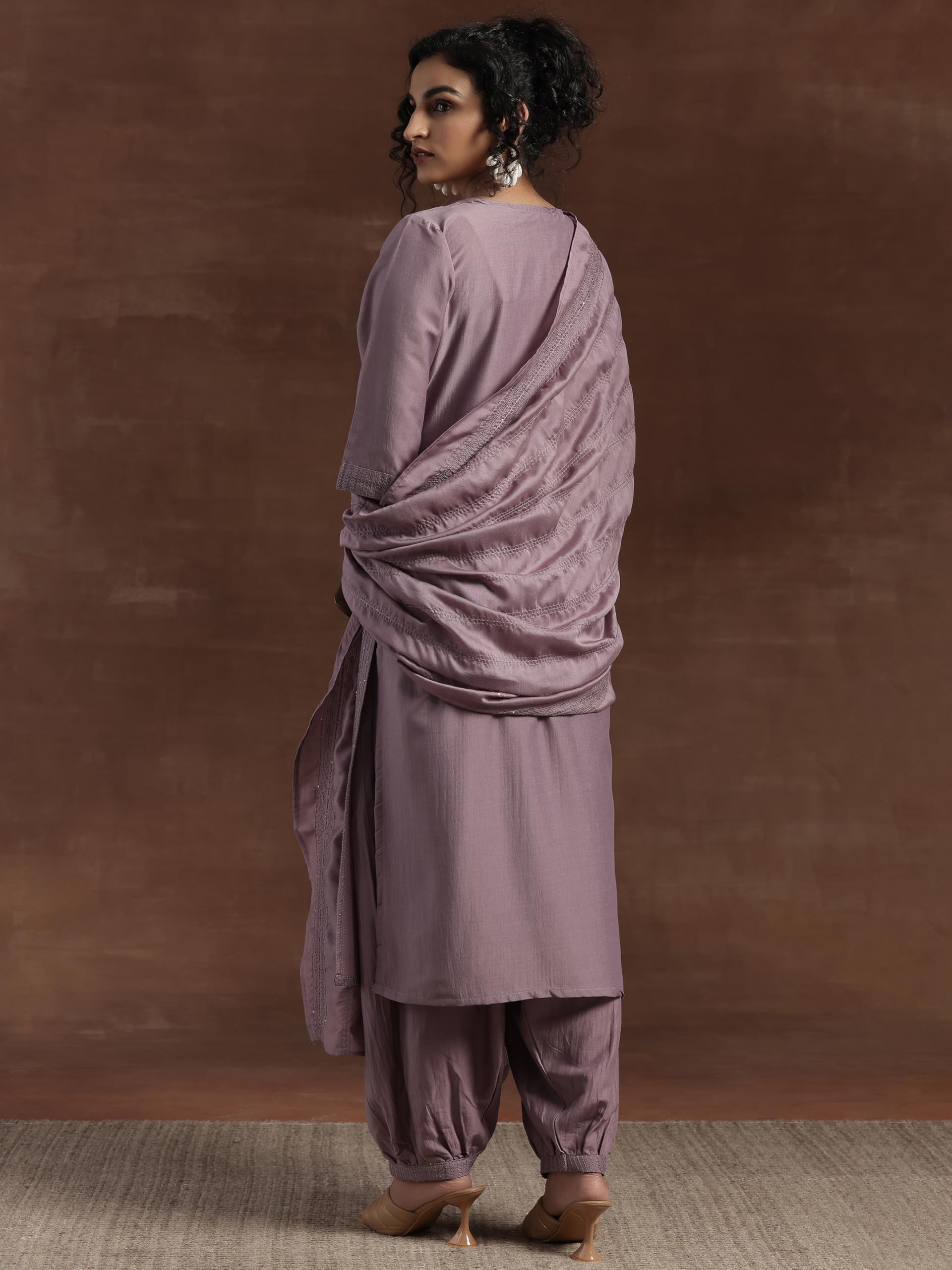 Libas Womens Self Design Silk Blend Straight Kurta With Salwar And Dupatta