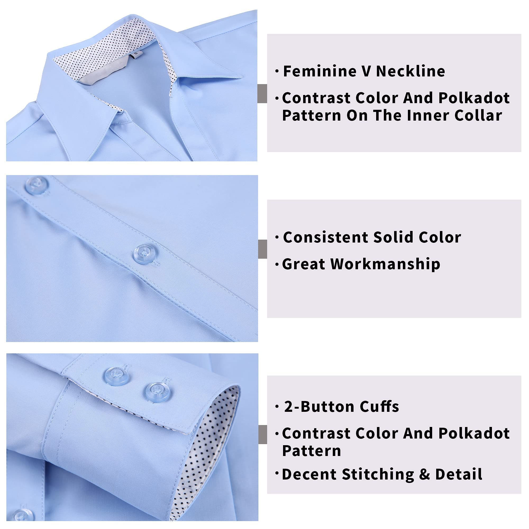 WARHORSEE Womens Button Down Shirt Long Sleeve Work Dress Shirts, V Neck Easy Care Stretchy Business Casual Blouses for Women(Bl