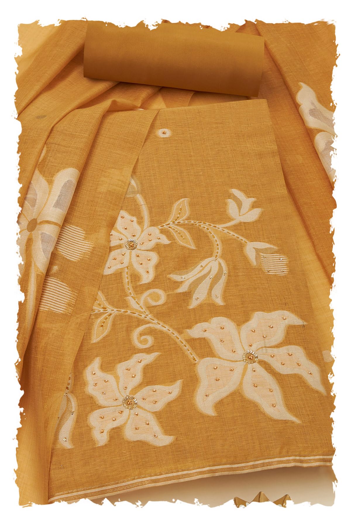 Soch Women Chanderi Floral Print Unstitch Dress Material with Beads