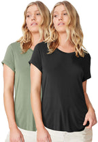 Fabricorn Womens T-Shirts (CMB01_Blk_SageGrn_UpDown_XXL_Black & Sage Green_2XL)