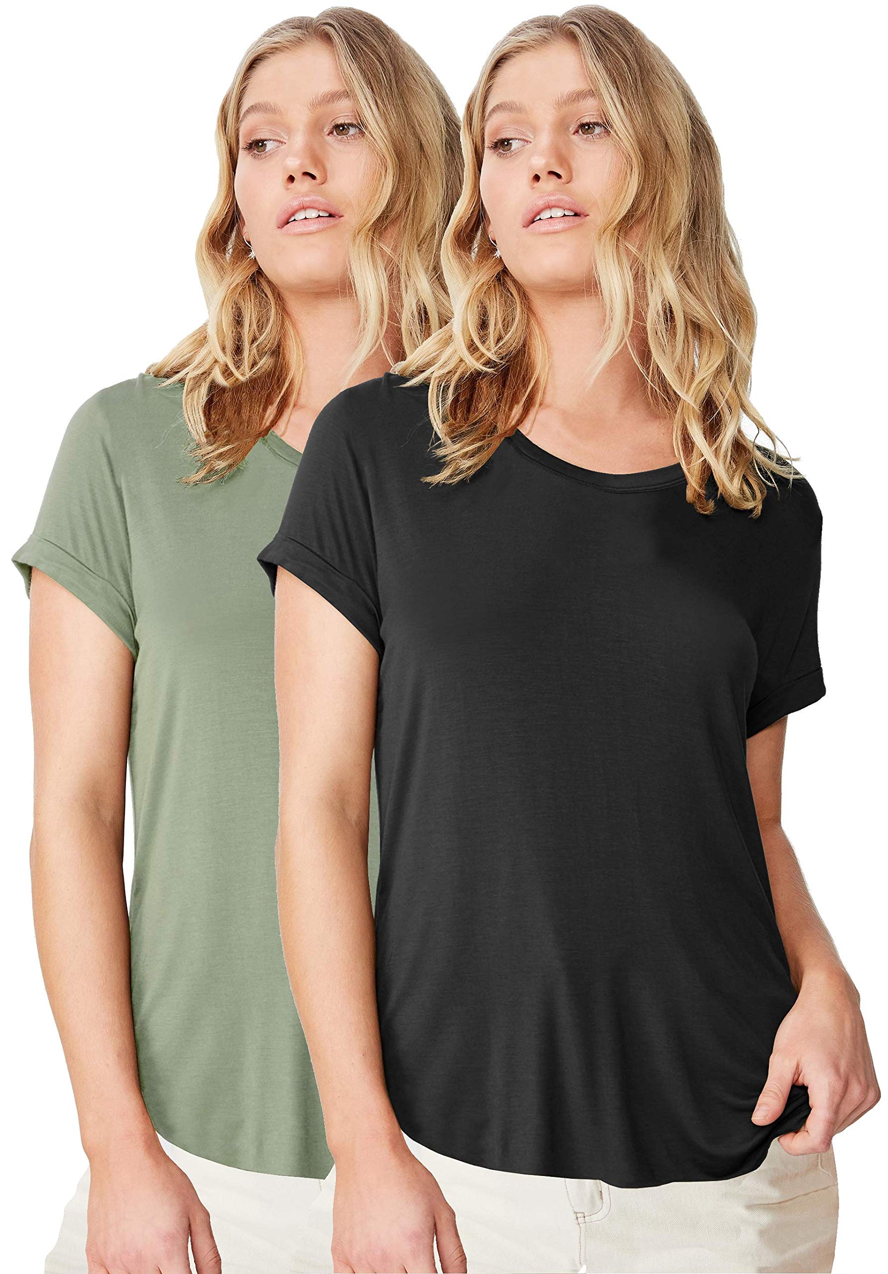 Fabricorn Womens T-Shirts (CMB01_Blk_SageGrn_UpDown_XXL_Black & Sage Green_2XL)