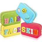 Sanwuta 4 Pcs Hair Face Skin Travel Bag Set Preppy Makeup Pouch PU Leather Skincare Bag Waterproof Cosmetic Organizer Birthday C