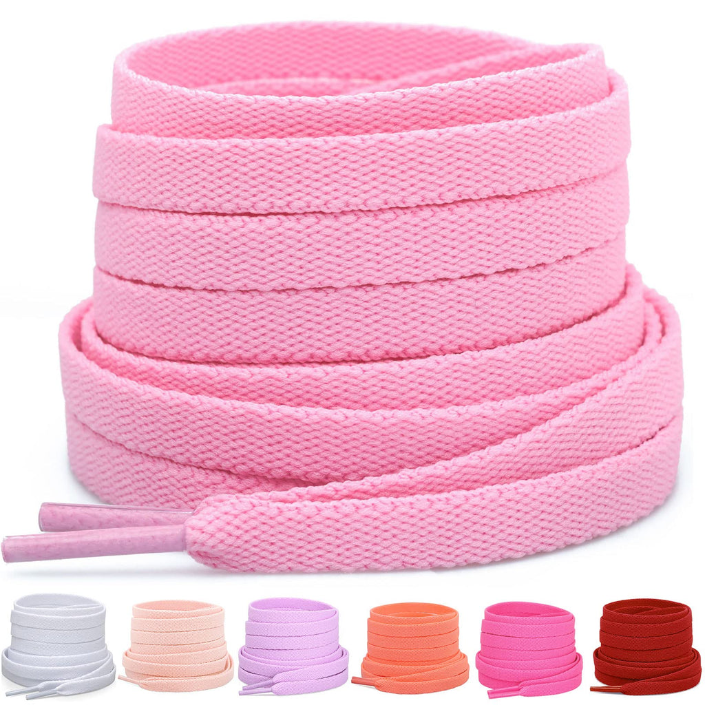 Puzeam Upgrade Tight Weave Flat Shoelaces 28 Colors 5/16 Wide Shoe Laces for Sneakers-Pink-150