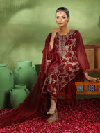 Libas WomenS Organza Woven Design Kurta Set (49318 Maroon
