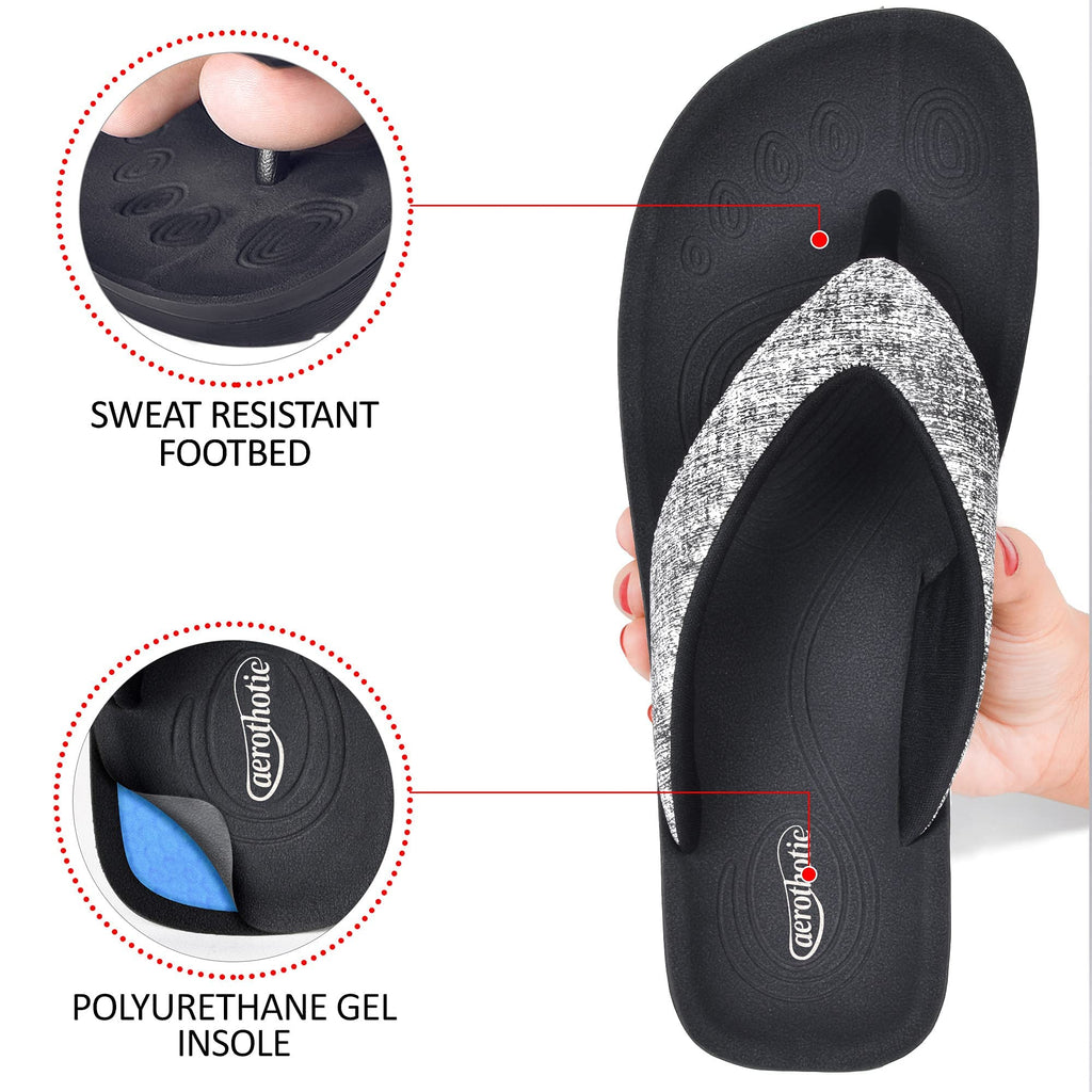 AEROTHOTIC Slip On Recovery Footwear Plantar Fasciitis Flip Flops for Women Yoga Mat Outdoor Walking Beach Ladies Arch Support S
