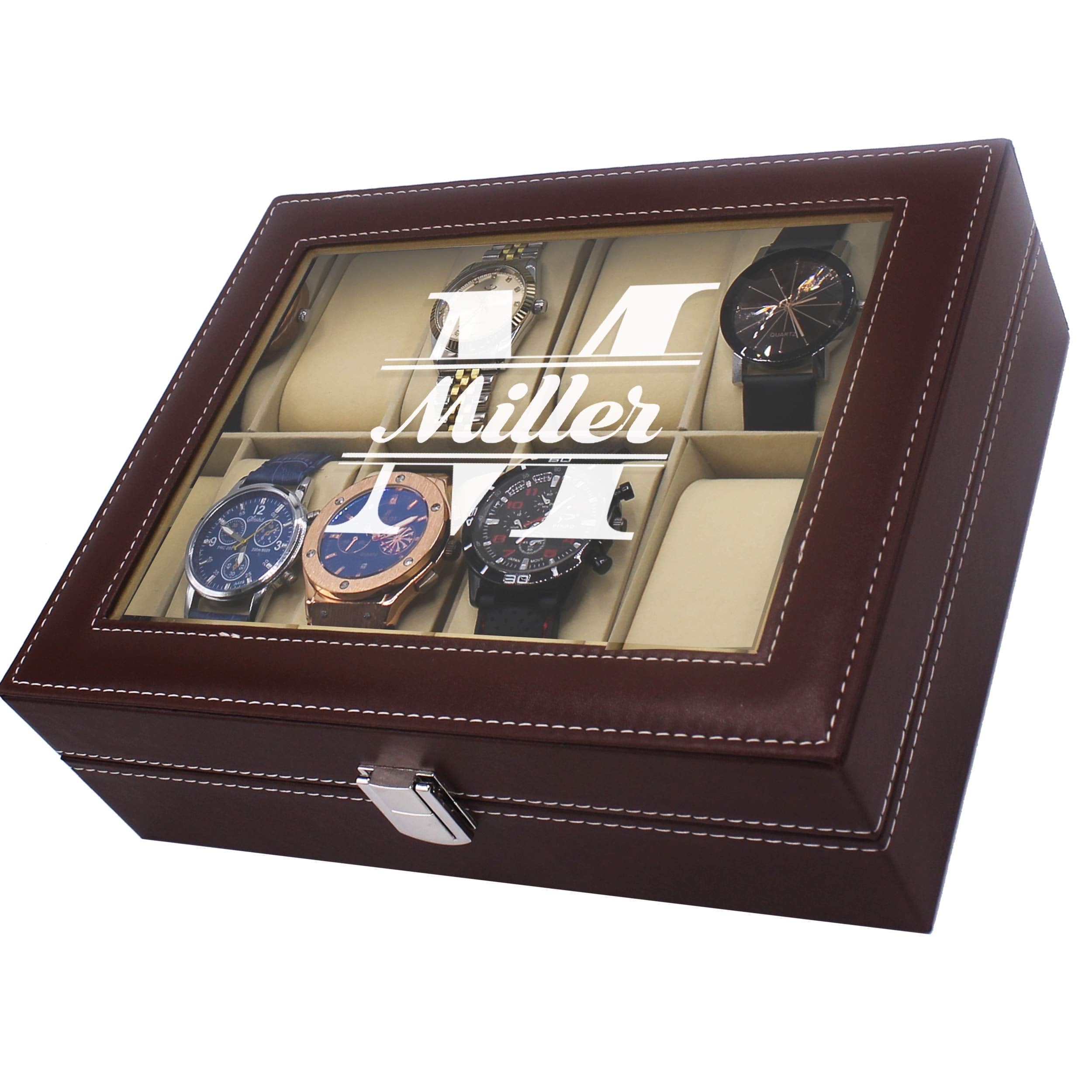 The Wedding Party Store Engraved Watch Box for Men - Personalized Gifts for Him - Custom Husband Boyfriend Gift (Brown)