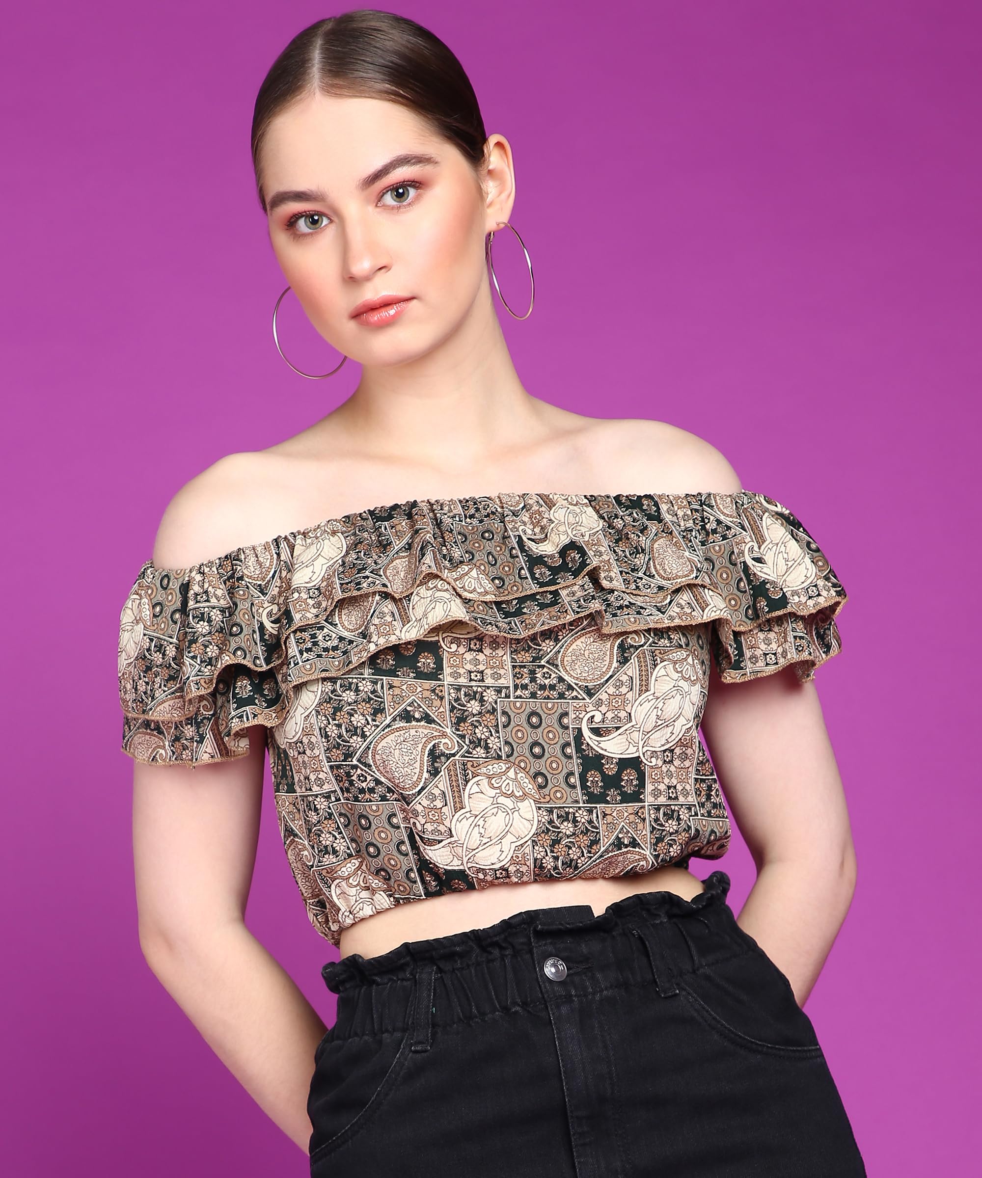 POPWINGS Casual Off-Shoulder Crop Top for Women| Printed Crop Top for Women | Off-Shoulder Crop Top for Women Stylish | Women To