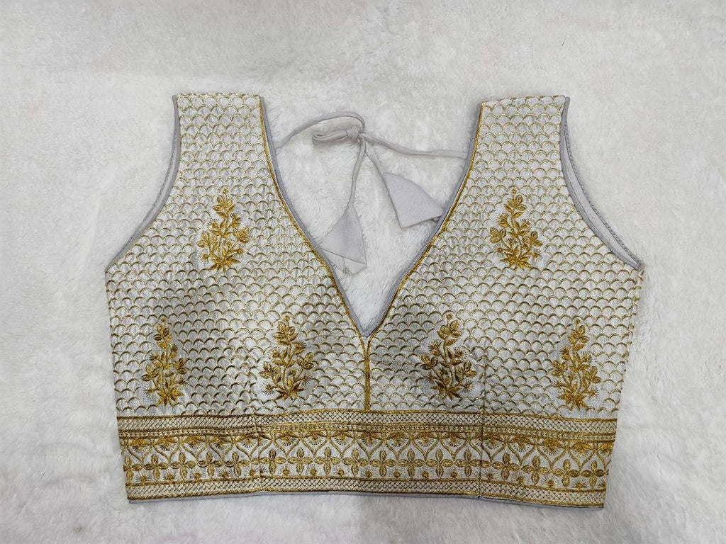 Pujia Mills WomenS Sequin Embroidered V Neck Sleeveless Readymade Saree Blouse Indian Ethnic Designer Stitched WomenS Readymad